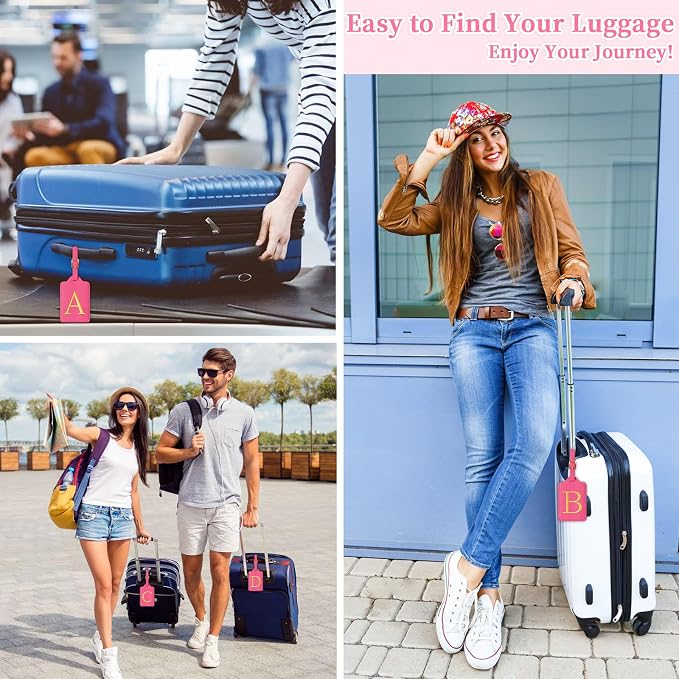 Personalized Rose Red Leather Initial Luggage Tags - Image 8