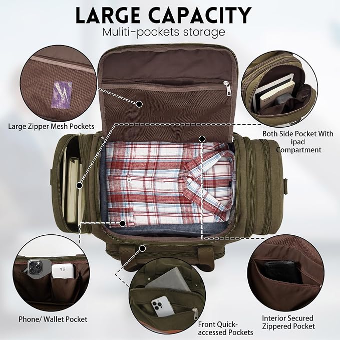 Men'S Duffle Bag For Travel, Expandable Canvas Duffel Bags Overnight Weekend - Image 4