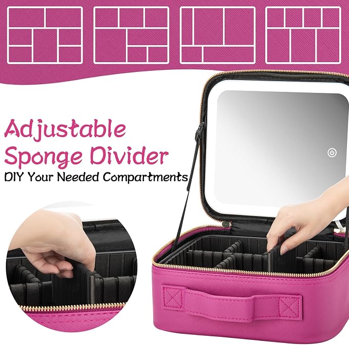 Makeup Travel Train Case with Mirror LED Light 3 Adjustable Brightness Large - Image 3
