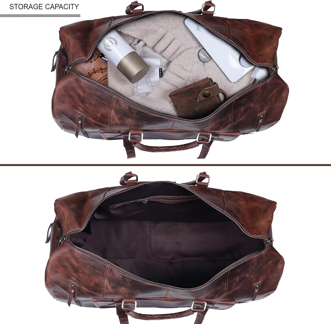 20 Inch Leather Duffel Bags for Men and Women Full Grain Leather Travel - Image 4