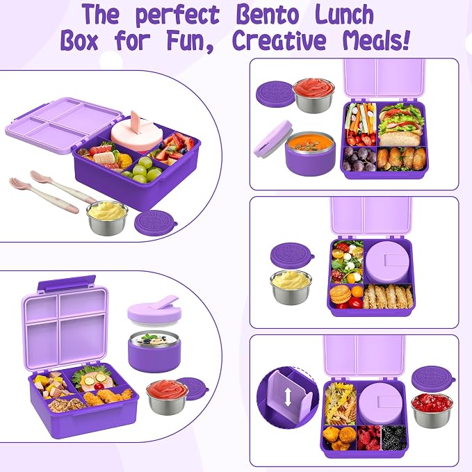 Kids Bento Lunch Box with 8oz Soup Thermo, Kids Leakproof Lunch Food Containers - Image 5