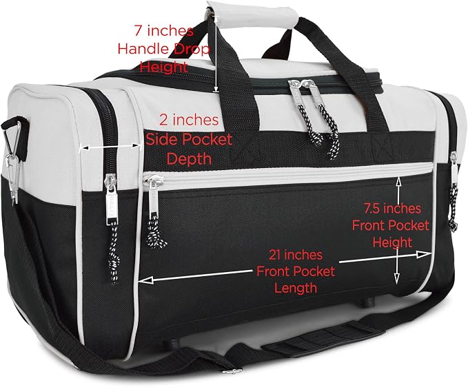 DALIX 21" Sports Duffle Bag Gym Travel Pack in White - Image 9