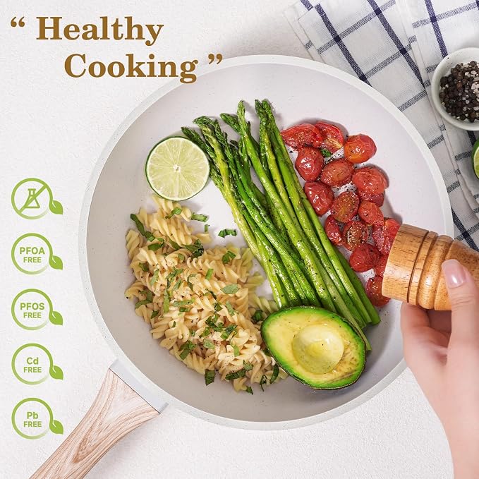 12 Pcs Pots and Pans Set, Nonstick Cookware Sets White Granite Induction - Image 4
