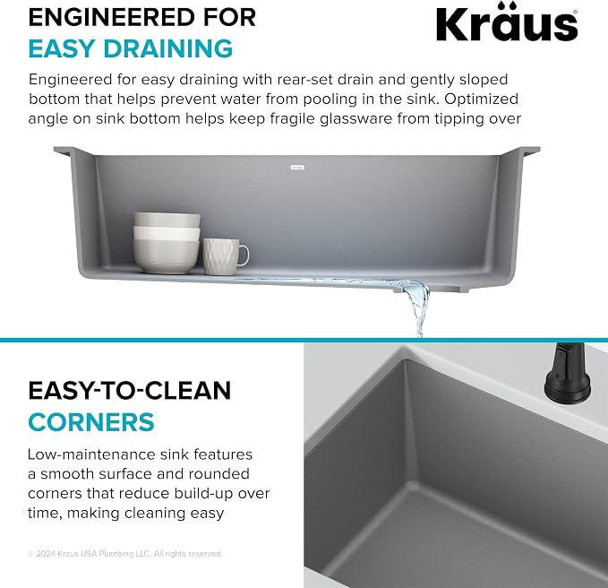 KRAUS Forteza 32-inch Undermount Single Bowl Granite Kitchen Sink in Grey - Image 8