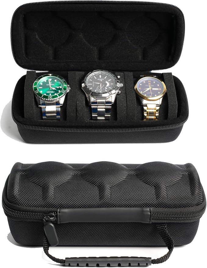 3 watch travel case roll, Hard watch carry case roll display storage organizer by forBetterLife