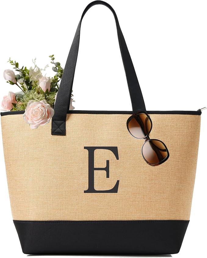 KALIDI Woven Tote Bag for Women, Lightweigh Monogram Beach Bag by KALIDI