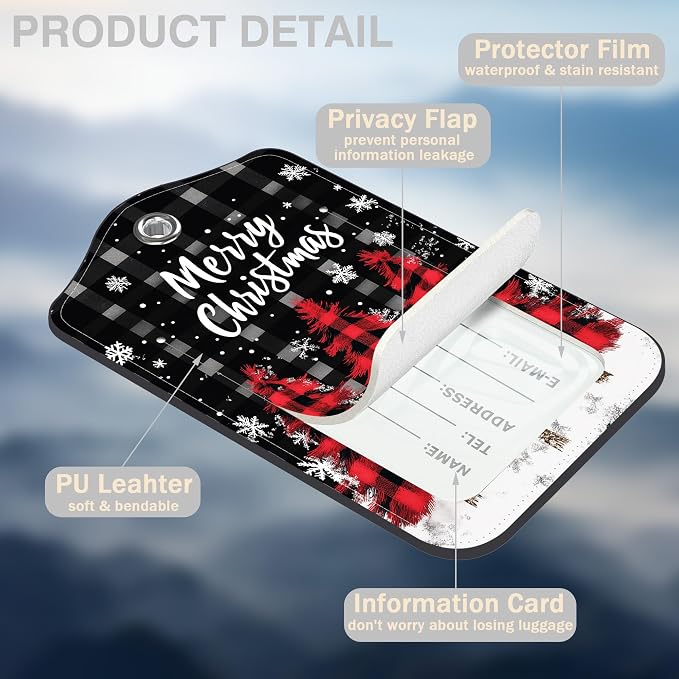 2 Pack Luggage Tags for Suitcases Red and Black Checkered Christmas Tree - Image 3