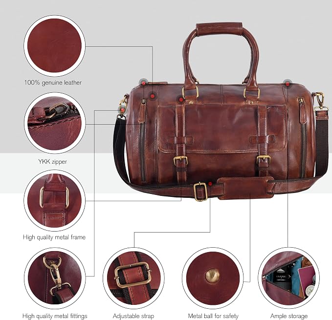 Genuine Leather Duffle Bag for Men | Vintage Weekender Travel Bag | Overnight - Image 5