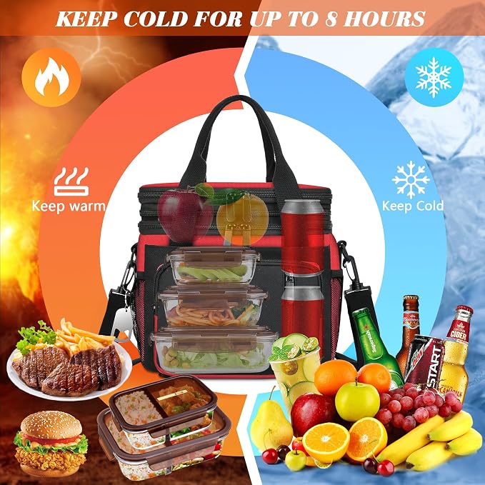 Insulated Lunch Bag Women & Men | Large Adult Lunch Box | Double-Layer Reusable - Image 3