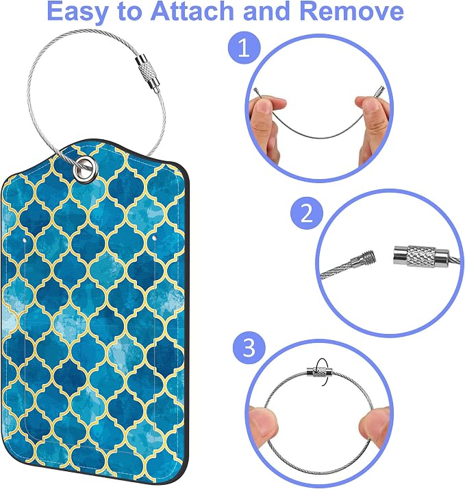 2 Pack Luggage Tag for Suitcase Arabic Mosaic and Mosque Window Shape Leather - Image 4