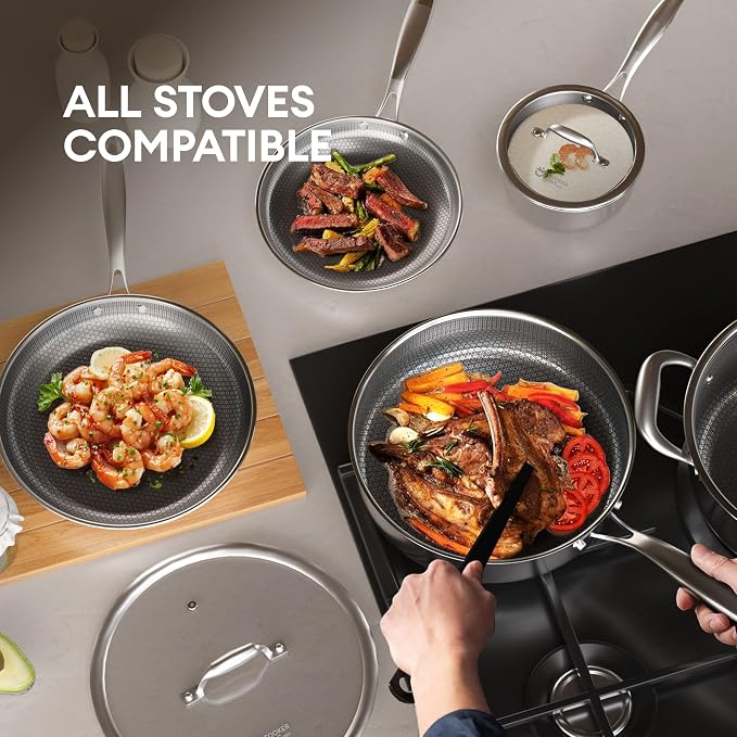 COOKER KING Stainless Steel Cookware Set, Pots and Pans Set Non Stick, Hybrid - Image 3