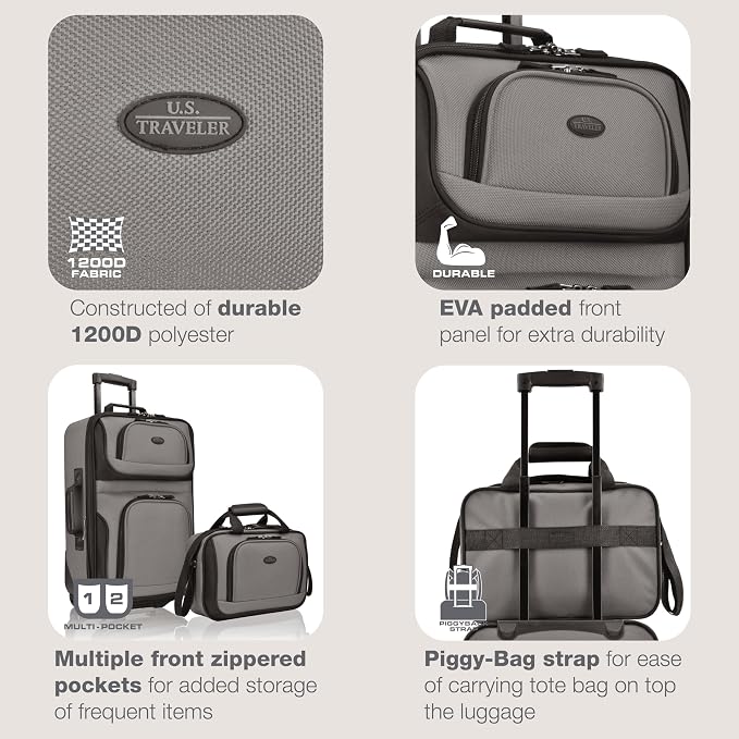 U.S. Traveler Rio Fabric Expandable Carry-on Luggage, Rolling Suitcase - Image 3
