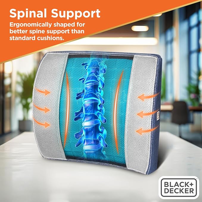 BLACK+DECKER Cooling Gel Lumbar Memory Foam Cushion – Ergonomic Back Support - Image 3