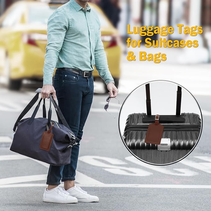 8 Pack Leather Luggage Travel Bag Tags by Travelambo - Image 4