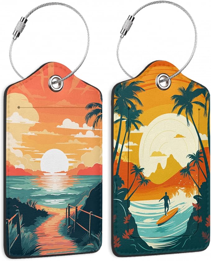 Sunset Beach Summer Luggage Tags, 2 Pack Travel Cruise Tags by TXIANT