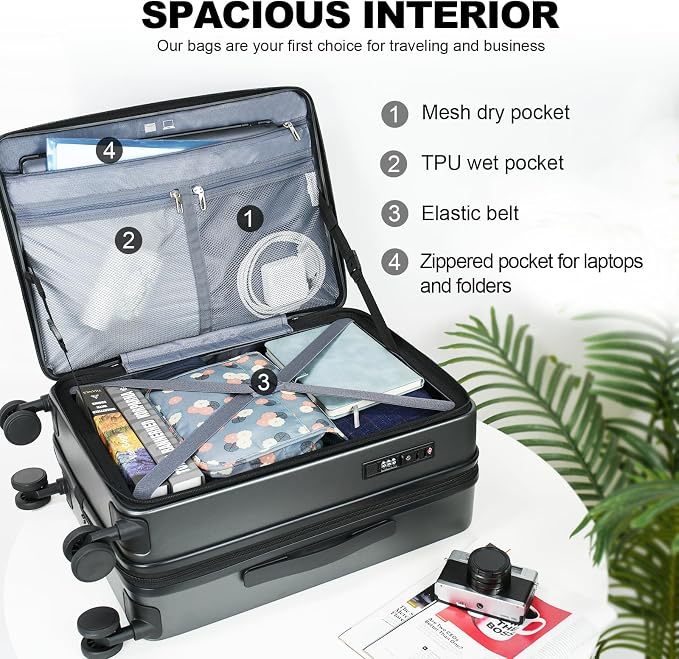 KROSER Carry On Luggage with Spinner Wheels & Built-in TSA Lock, Expandable Top - Image 3