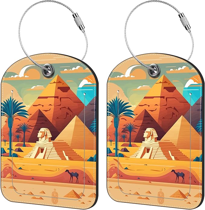 2 Pack Cute Luggage Tag for Suitcases Pyramid of Egypt Leather Luggage Tags by iapodiad
