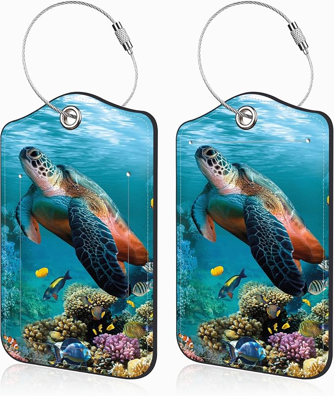 2 Pcs Sea Turtle Luggage Tags for Suitcases PU Leather Baggage Tags Name ID by Unknown