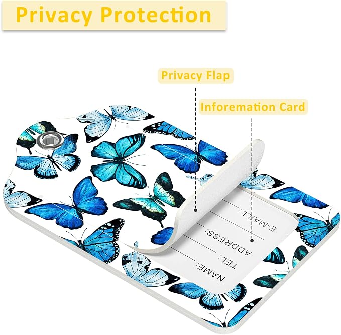 2 Pack Luggage Tag for Suitcase, Beautiful Blue Butterfly PU Leather Suitcase - Image 4