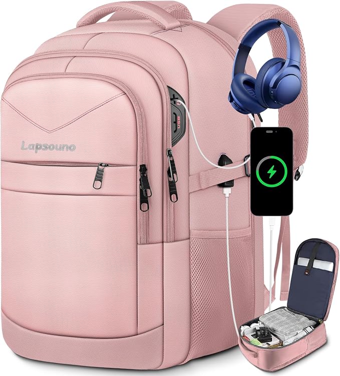 Lapsouno Large Backpack for Women, TSA 17.3 Inch Travel Laptop Backpack - Image 8