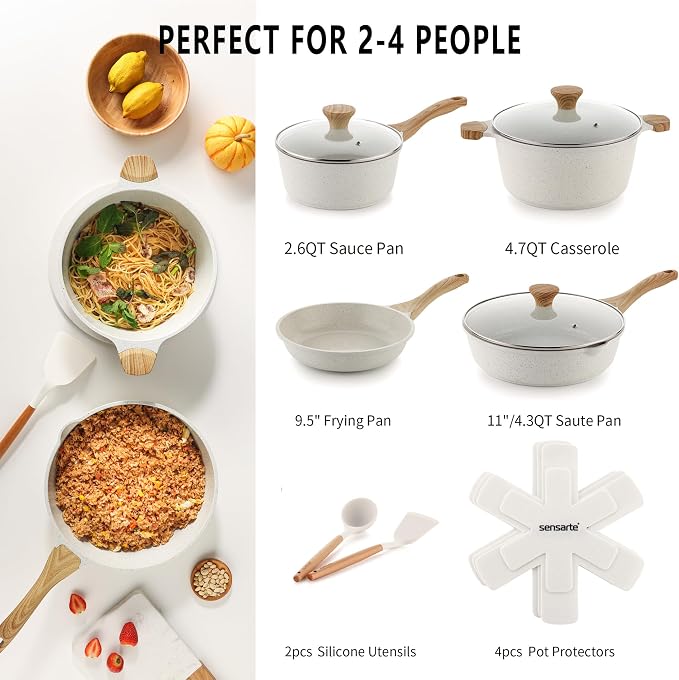 SENSARTE Nonstick Ceramic Cookware Set 13-Piece, Healthy Pots and Pans Set - Image 2