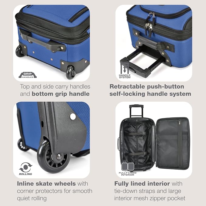U.S. Traveler Rio Softside Expandable Carry-on Rolling Luggage, Royal Blue - Image 4