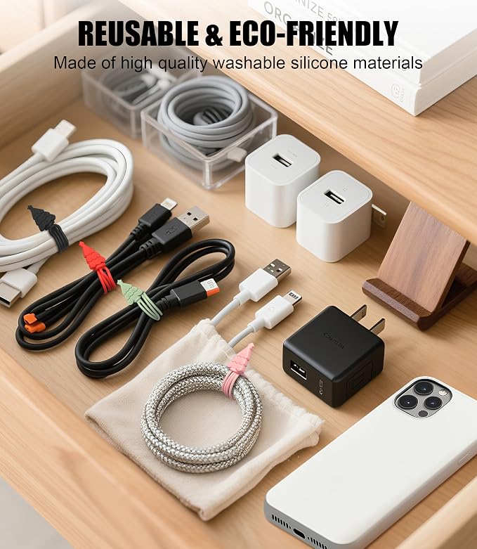Nearockle 24Pcs Silicone Cable Ties Cord Organizer, 4.5" Reusable Cute - Image 6