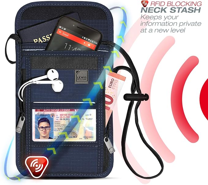 Lewis N. Clark RFID Blocking Stash Neck Wallet, Travel Pouch + Passport Holder - Image 3