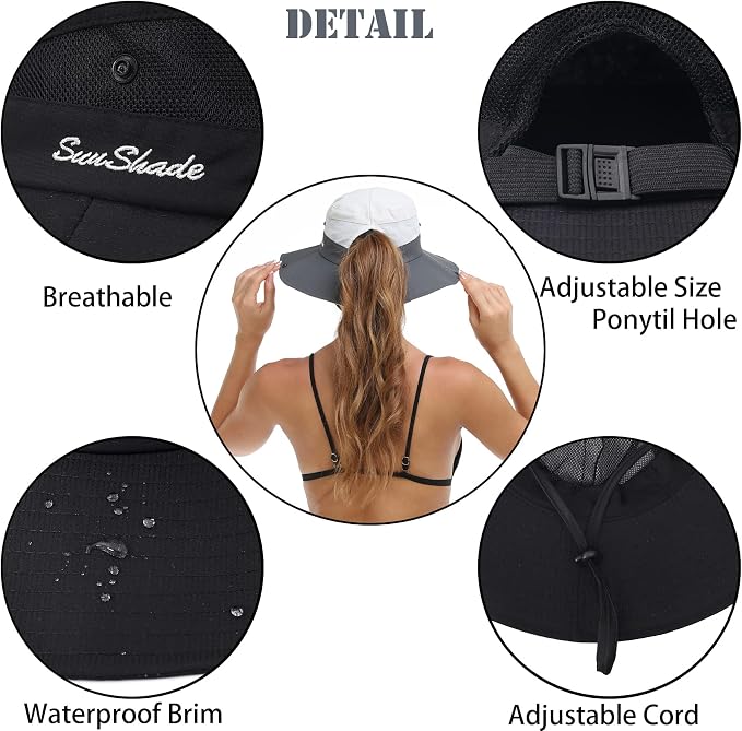 Womens Summer Sun Hat Beach Hat Wide Brim Outdoor UV Protection Hat Foldable - Image 3
