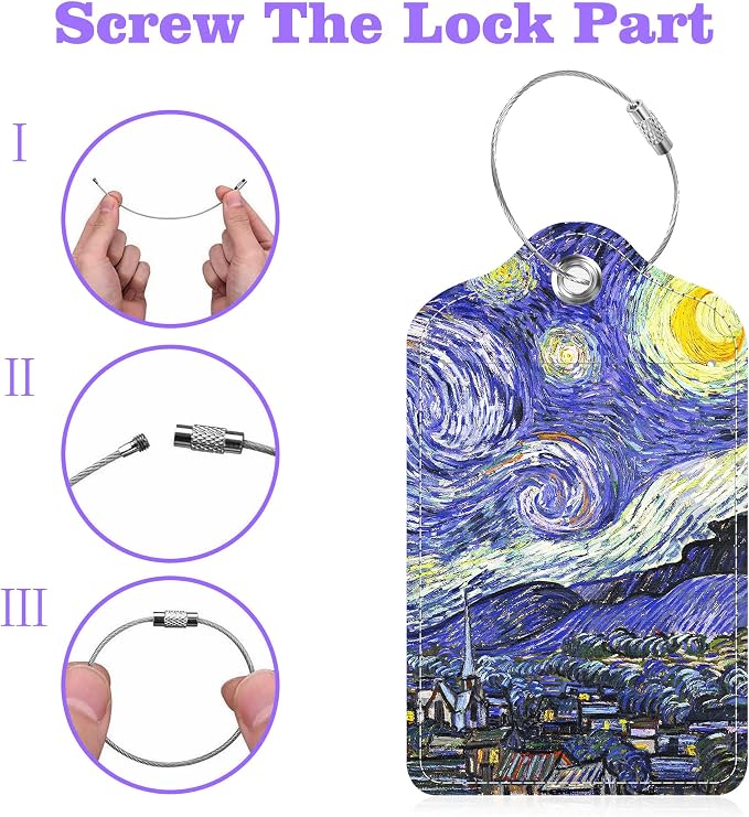 2 Pack Luggage Tags for Suitcase The Starry Night Leather Stainless Steel Loop - Image 4