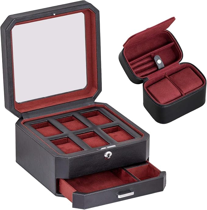 ROTHWELL Gift Set 6 Slot Leather Watch Box and 2 Watch Travel Case by RothwellSanFrancisco