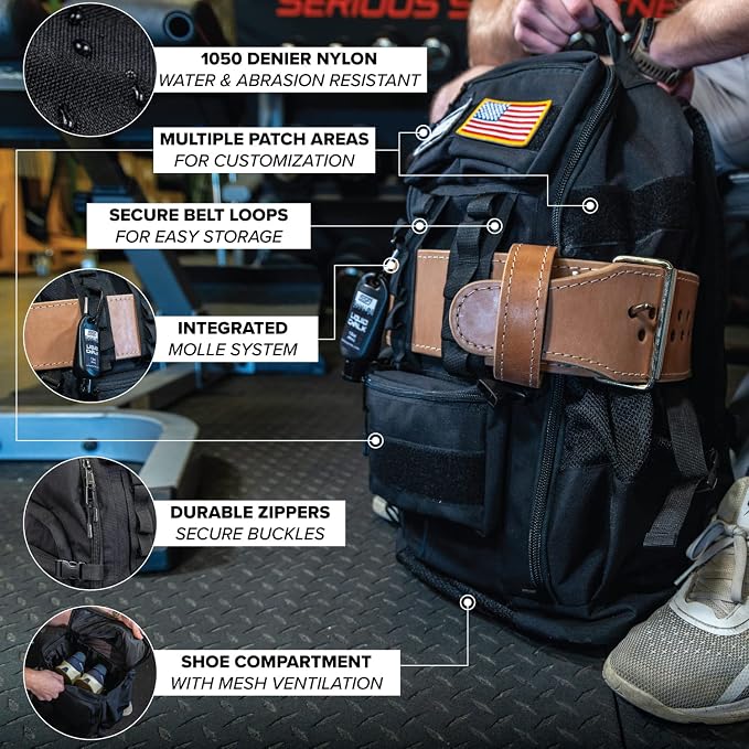 SERIOUS STEEL FITNESS Tactical Backpack and Gym Bag 1000D Nylon Black - Image 3