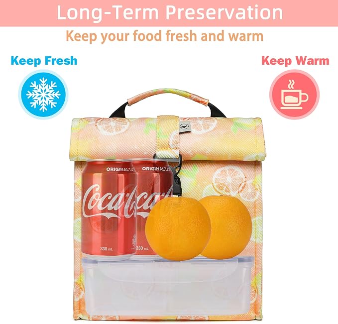 SUNNY BIRD Insulated Lunch Bag Rolltop Lunch Box Tote Bag - Image 2