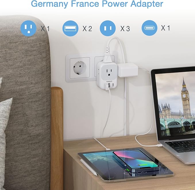 TESSAN 2 Pack Type E F Plug Adapter USB C, Germany France Power Adaptor - Image 3