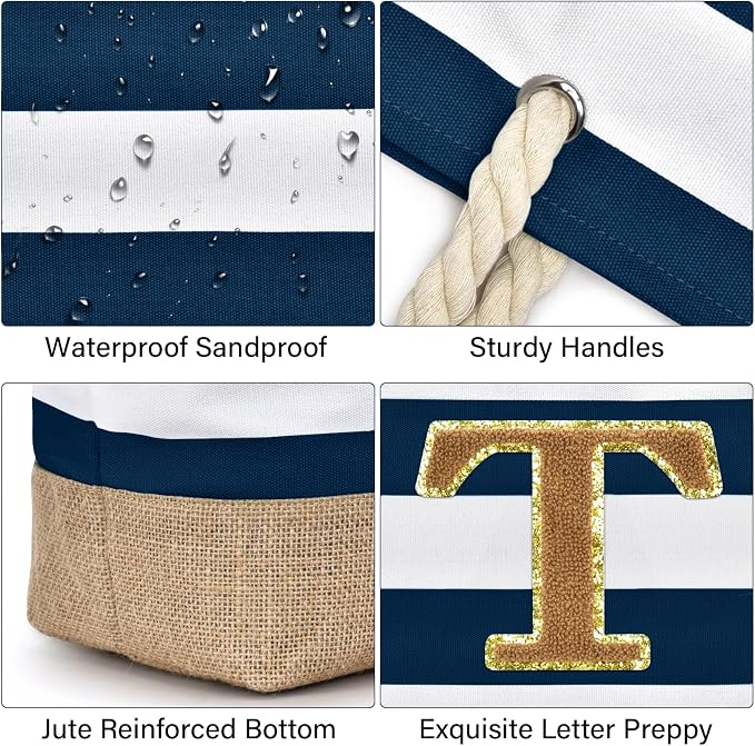Becokan Beach Bag Initial Beach Tote - Image 2