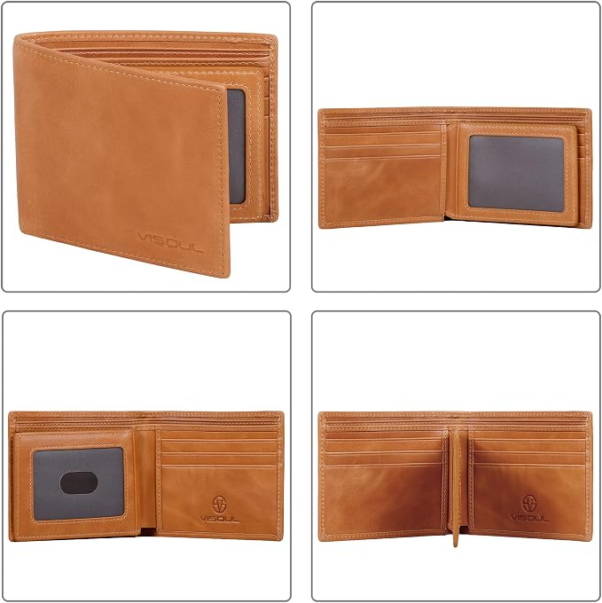 VISOUL Leather Mens Bifold RFID Blocking Wallet - Image 2