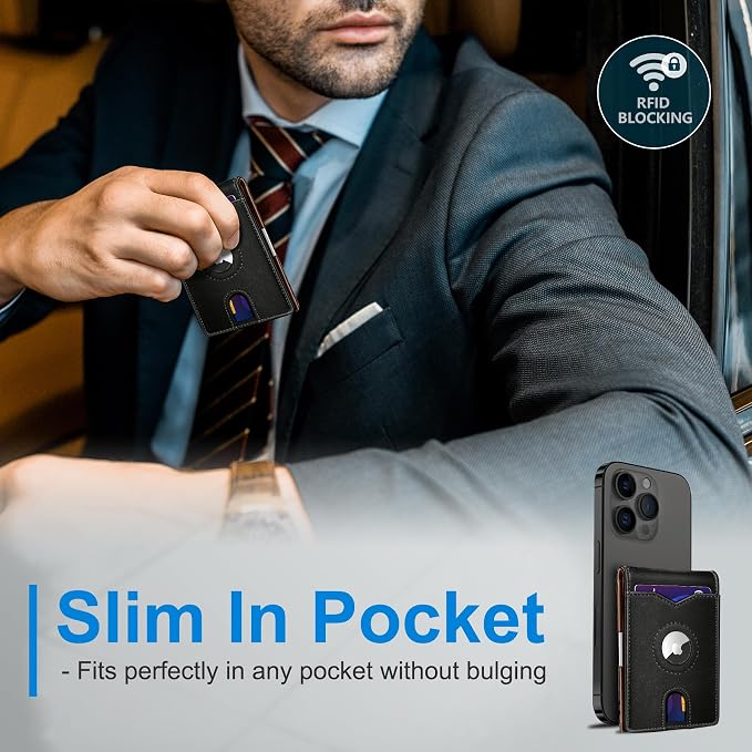 Airtag Wallet for Men, with Money Clip 11 Cards Slim Front Pocket Leather RFID - Image 5