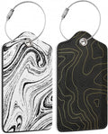 Set of 2 Topographic, Leather Suitcase Tag Name Identifiers Labels by DEMACYA