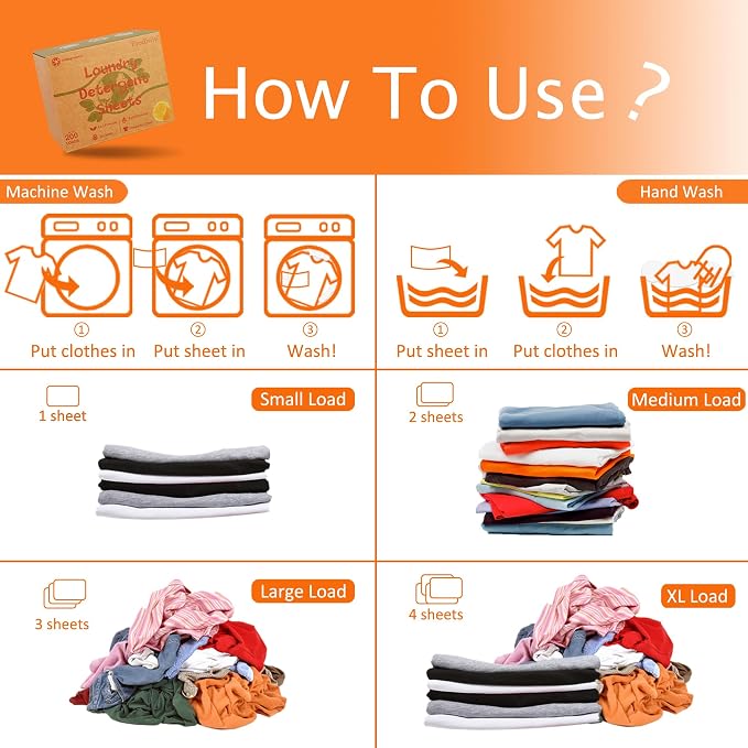 Freelivity Laundry Detergent Sheets, 300 Sheets Lemon Orange - Image 4