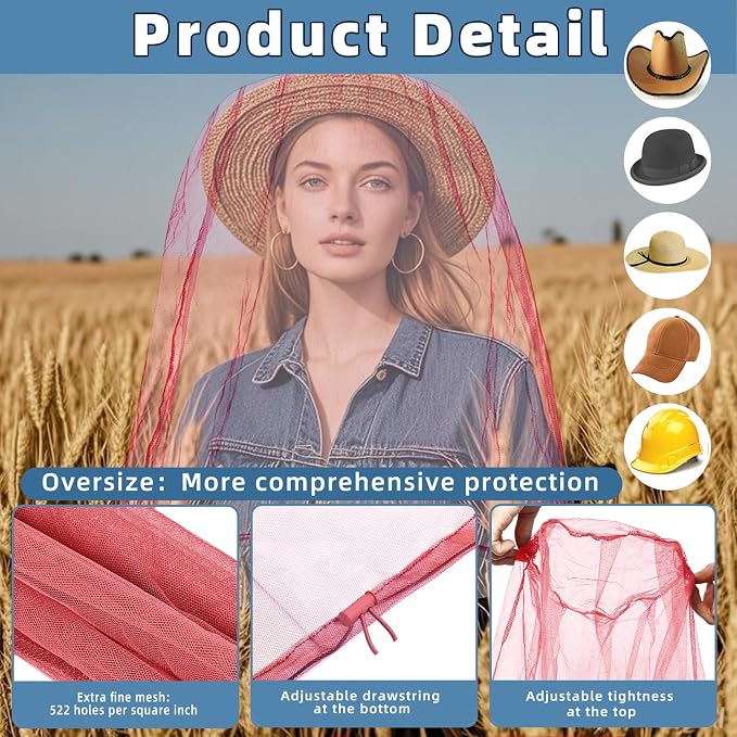 Oversized Mosquito Net 42 x 25 Inches Ultra Large Mosquito Head Net Face Neck - Image 3