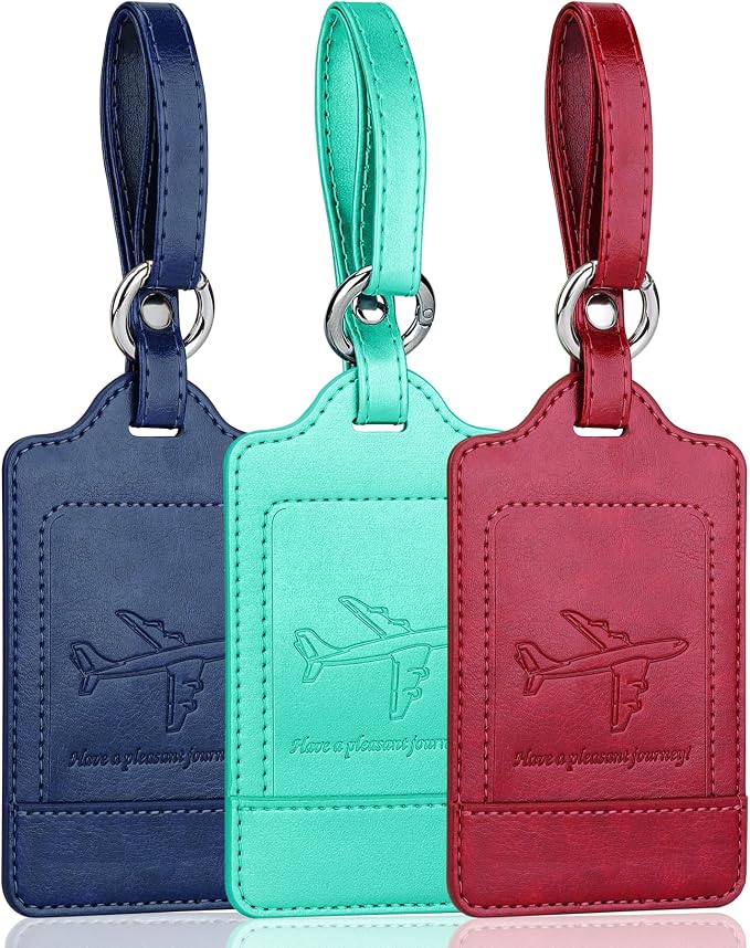 Teskyer Luggage Tags, 3 Pack Premium PU Leather Luggage Tags Privacy Protection by TESKYER