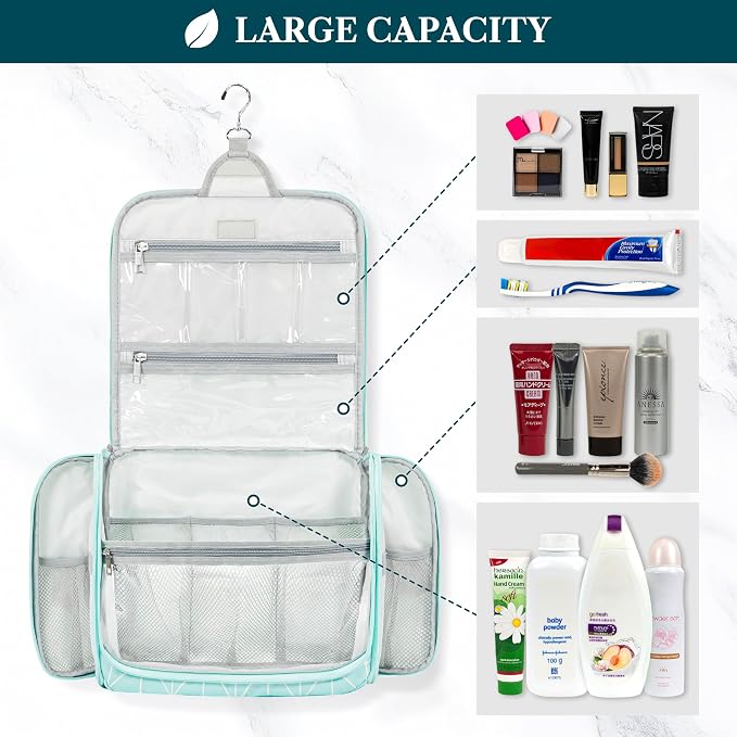 PAVILIA Large Hanging Toiletry Bag Travel Bag Women Men, Cosmetic Organizer - Image 5