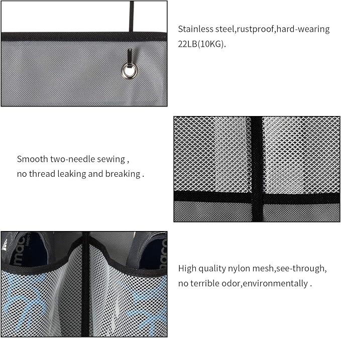 KEEPJOY Over The Door Shoe Organizer 2 Pack, Mesh Pockets Hanging Shoe Rack - Image 7