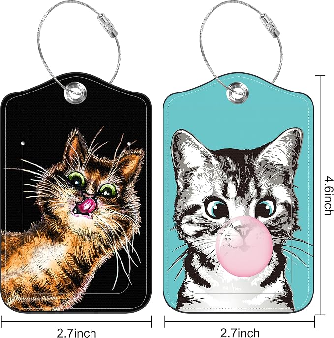 2 PCS Leather Luggage Tags for Suitcase Cute Cat Travel Luggage Tag - Image 2