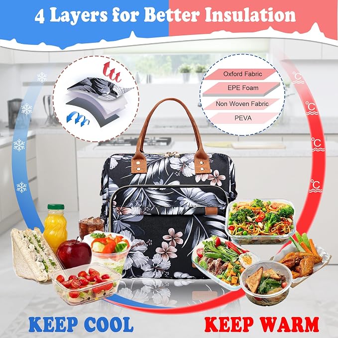 Hibiscus Lunch Box for Women Adult Insulated Lunch Bag Ladies Lunch Tote Bag - Image 4