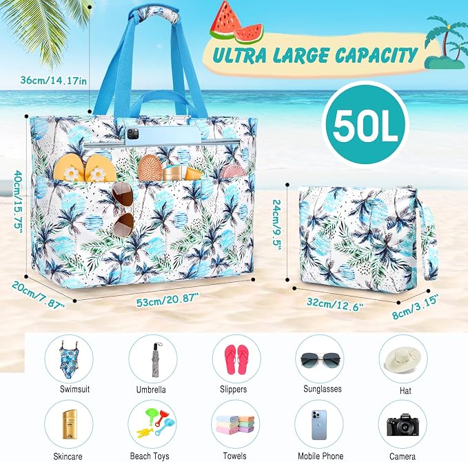 Extra Large Beach Bags for Women, Waterproof Sandproof Beach Tote Bag Zipper - Image 4