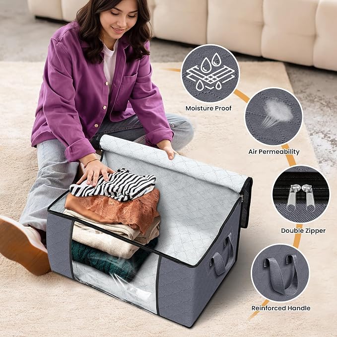 Fab totes 6 Pack Clothes Storage, Foldable Thick Fabric Blanket Storage Bags - Image 4