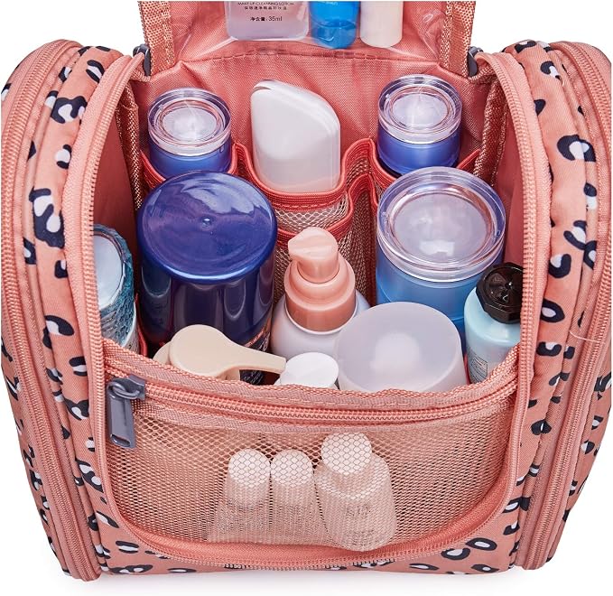Narwey Small Hanging Cheetah Toiletry Bag Women Travel Makeup Bag Organizer - Image 3