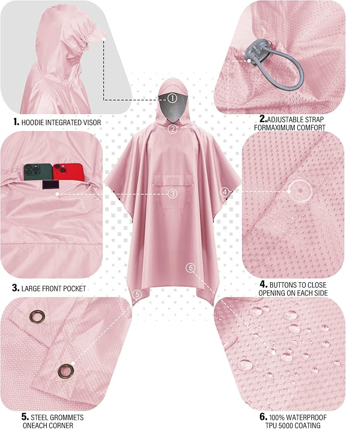 iCreek Hooded Rain Poncho with Pocket Waterproof Lightweight Unisex Raincoat - Image 5