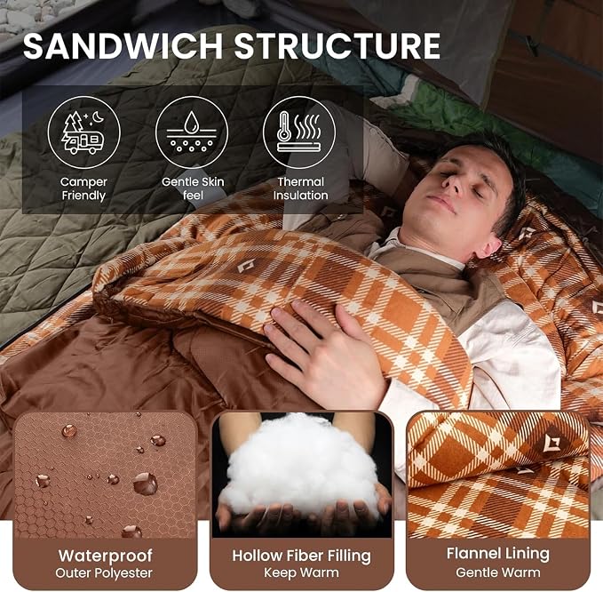 KingCamp Sleeping Bag for Adults, Cold Weather & Warm XL Big and Tall Flannel - Image 3